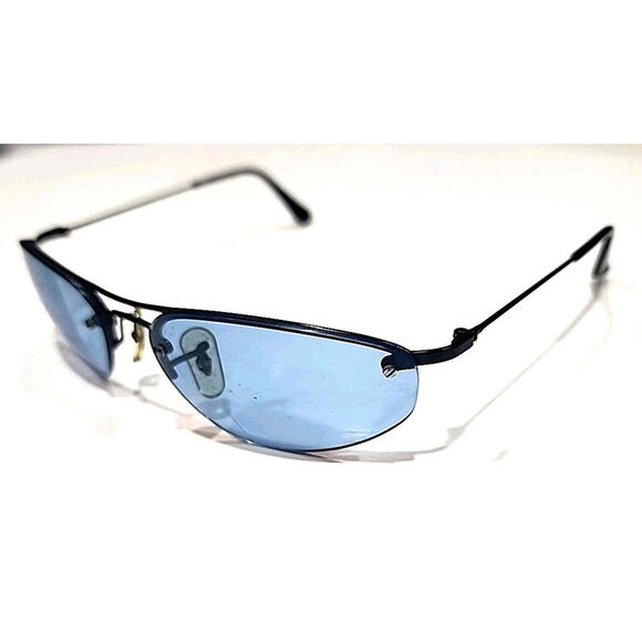 Ray Ban RB3155 006/7C Small Black Metal Blue Wrap Sunglasses 57-16